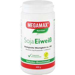 Dose mit Soja-Eiweißpulver im Schoko-Geschmack, vegan und gentechnikfrei.