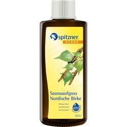Braune Flasche mit dem Etikett "Saunaaufguss Nordische Birke".