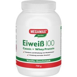 Weiße Dose mit Eiweißpulver, Vanille-Geschmack, 750 g, von Megamax.