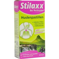 Packung mit Hustenpastillen gegen Reizhusten, Cassis-Geschmack, 28 Stück.